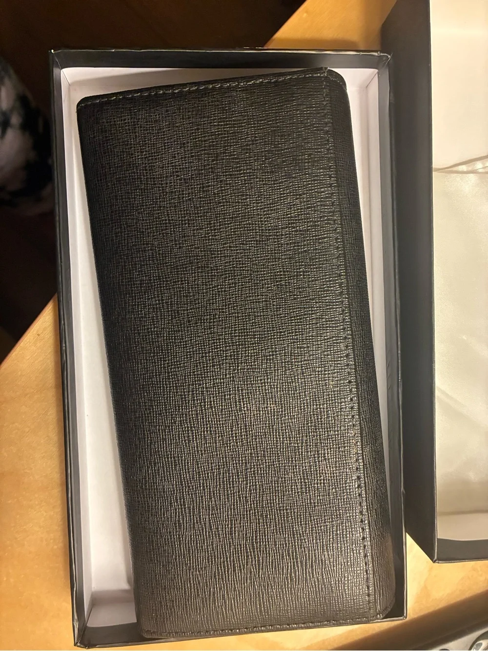 Furla Black Textured Leather Long Card Holder with Gold Logo